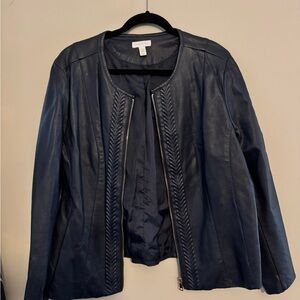 Charter Club Dark Blue Leather Jacket